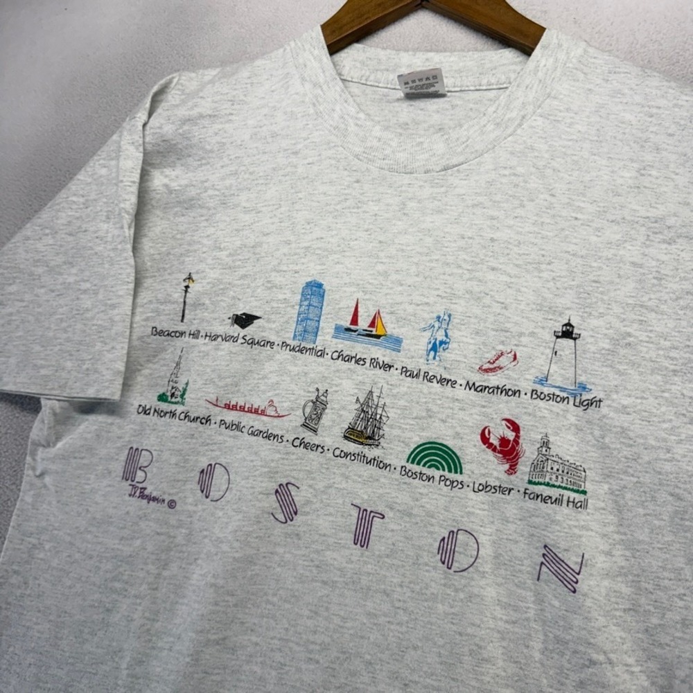 Vintage Boston Shirt Men's Large Gary Graphic Single Stitch Made In USA Tourist